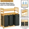 A marketing image showcasing a bamboo laundry sorter with multiple bins and shelves, accompanied by text highlighting its quality and features. Anteprima dell’immagine prodotto