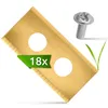 A set of 18 robot lawn mower blades and screws on a white background with a blade of grass. Produktbild-Vorschau