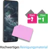 A smartphone screen protector kit with cleaning wipes and a microfiber cloth. Produktbild-Vorschau