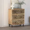 A wooden chest of drawers with intricate carvings on the drawers, placed in a room setting. Anteprima dell’immagine prodotto