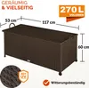 A brown storage box with dimensions and volume indicated. Produktbild-Vorschau