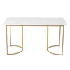 A rectangular dining table with a white marble-effect top and gold metal legs, set against a white background. Voir les images du produit