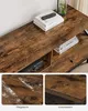A collage of images showing a brown and black TV stand with books, a remote, and an audio device on top. Two close-up insets show the surface texture and a cleaning demonstration. Produktbild-Vorschau
