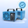 Two blue ozone generators are displayed on a light blue and white gradient background. A blue checkmark icon is in the upper right corner. Produktbild-Vorschau