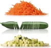 A pile of shredded carrots, a sliced cucumber, and a pile of diced zucchini. Podgląd zdjęcia produktu