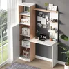 A modern home office setup with a desk and bookshelf against a gray wall, next to a window. Podgląd zdjęcia produktu