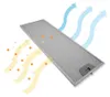 A metal grease filter for a range hood, with arrows indicating airflow and particles being filtered. Produktbild-Vorschau