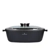 A black baking dish with a glass lid, shown from the front on a white background. Podgląd zdjęcia produktu