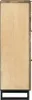 A side view of a tall, narrow wooden cabinet with a black base. Voir les images du produit