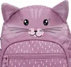 A close-up view of a pink cat-themed backpack. Voir les images du produit