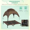 A dog bed with a canopy, shown disassembled and with feature callouts. Produktbild-Vorschau