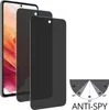 A product image showing multiple anti-spy screen protectors for a smartphone, along with a diagram illustrating the anti-spy feature. Produktbild-Vorschau