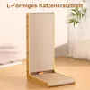 An L-shaped cat scratching post is shown in a room with a light-colored wall and wooden floor. Produktbild-Vorschau
