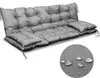 A gray tufted cushion set for a garden swing or bench, shown on a white background with a close-up inset showing water droplets on the fabric. Náhled obrázku produktu