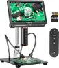 A digital microscope with a screen, a circuit board, a remote control, and a memory card. Náhled obrázku produktu