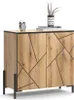 A modern wooden cabinet with a geometric design, displayed on a white background. Voir les images du produit