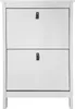 A white shoe cabinet with two drawers, each with a brown leather pull handle. Produktbild-Vorschau