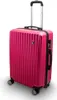 A pink hard-shell suitcase with a telescopic handle and wheels, presented against a white background. Produktbild-Vorschau