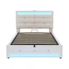 A beige upholstered bed frame with a tufted headboard and footboard, featuring integrated LED lighting. Náhľad obrázku produktu