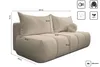A diagram showing the dimensions of a beige sofa, with icons indicating features. Produktbild-Vorschau