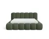 A green upholstered bed frame with a white mattress, shown from the front against a white background. Voir les images du produit
