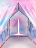 Interior view of a children's play tent with a unicorn and rainbow theme. Produktbild-Vorschau