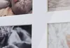 A close-up view of a white photo frame collage with four picture openings. Podgląd zdjęcia produktu