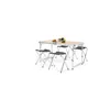 A folding camping table with four stools, set up on a white background. Produktbild-Vorschau