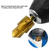 A close-up of a drill bit with text describing its features. Voir les images du produit