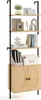A tall, narrow bookshelf with a cabinet at the bottom, filled with decorative items and books. Podgląd zdjęcia produktu