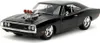 A black 1970 Dodge Charger R/T model car with a prominent supercharger on the hood, displayed against a white background. Náhľad obrázku produktu