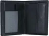 An open black leather wallet is shown against a white background. Produktbild-Vorschau