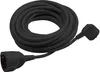 A black extension cord coiled on a white background. Produktbild-Vorschau