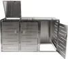 A stainless steel trash can enclosure with three compartments, two of which have doors closed and one with a door open. Anteprima dell’immagine prodotto