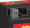 A close-up view of a black battery terminal and part of the battery casing with branding. Produktbild-Vorschau