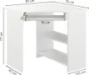A white corner desk with dimensions indicated by measurement lines and text. Anteprima dell’immagine prodotto
