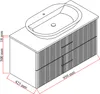 An isometric line drawing of a bathroom vanity with a sink and two drawers, with dimensions indicated. Produktbild-Vorschau