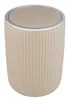 A beige trash can with a silver rim and lid. Produktbild-Vorschau
