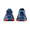 La Sportiva Bushido III Trailrunning-Schuhe in Blau und Orange; Low Cut; von vorne und hinten abgebildet. Produktbild-Vorschau