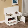 Armadio per scarpe bianco in legno con seduta, apribile Anteprima dell’immagine prodotto 3