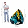 A man stands next to a bean bag chair, with dimensions indicated by text overlays. Náhľad obrázku produktu