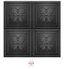 Four black 3D wall panels with decorative floral patterns are arranged in a 2x2 grid against a white background. A small logo with text is visible at the bottom center. Produktbild-Vorschau