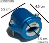 A blue magnetic water softener with dimensions indicated by lines and text. Podgląd zdjęcia produktu