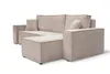 A beige corduroy sectional sofa with an ottoman is shown from a diagonal front view against a white background. Produktbild-Vorschau
