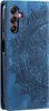 A close-up of a blue flip phone case with a mandala pattern. Produktbild-Vorschau