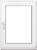 A white window frame with a clear glass pane, shown against a white background. Produktbild-Vorschau