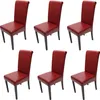 Six red dining chairs are arranged in two rows of three on a white background. Produktbild-Vorschau