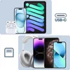 A collage of Apple products including iPhones, an iPad, AirPods, and headphones, along with charging icons. Podgląd zdjęcia produktu