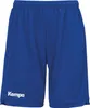 A pair of blue athletic shorts with the Kempa logo on the lower left leg. Voir les images du produit