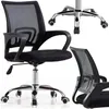 A collage of a black mesh office chair from different angles, including a close-up of the base with wheels and a view of the backrest.